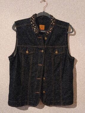 Ruby Rd. Black Denim Vest with Studded Trim
